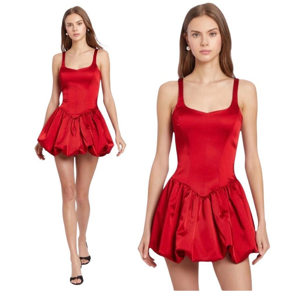 Amanda Uprichard Bettina Skort Romper Red Satin Corset Bubble Hem Nwt Medium